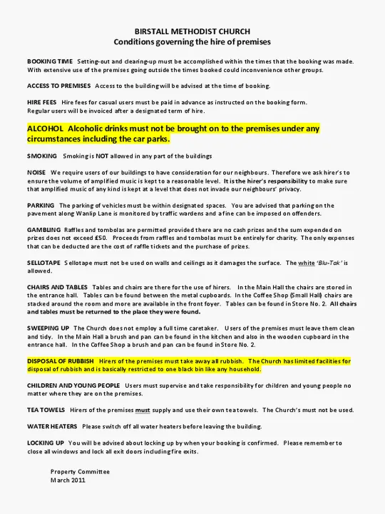 Birstall conditions of hire